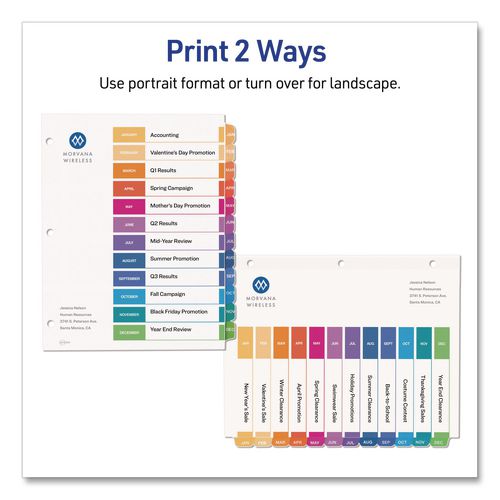 Image of Avery® 11830 Customizable Table of Contents Ready Index Multicolor Dividers, 12-Tab, Jan. to Dec., 11 x 8.5, White, 6 Sets