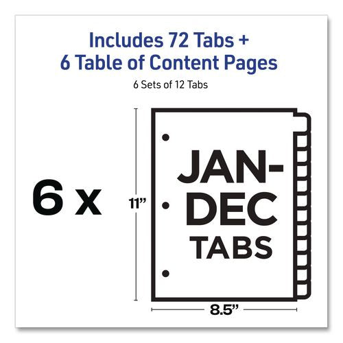 Image of Avery® 11830 Customizable Table of Contents Ready Index Multicolor Dividers, 12-Tab, Jan. to Dec., 11 x 8.5, White, 6 Sets