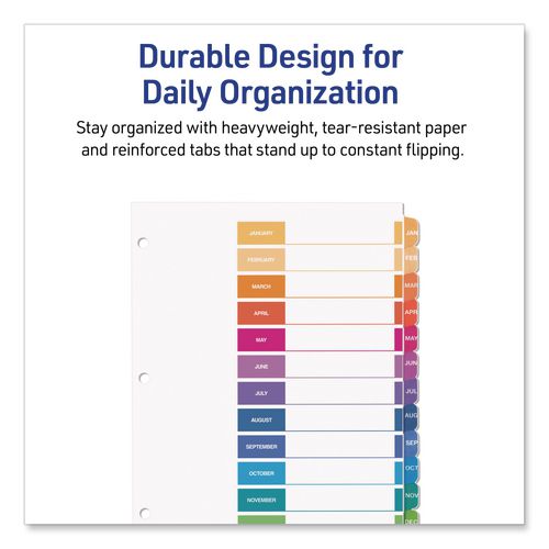 Image of Avery® 11830 Customizable Table of Contents Ready Index Multicolor Dividers, 12-Tab, Jan. to Dec., 11 x 8.5, White, 6 Sets