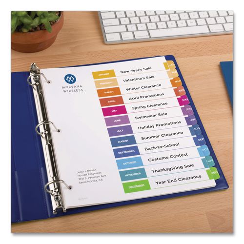 Image of Avery® 11830 Customizable Table of Contents Ready Index Multicolor Dividers, 12-Tab, Jan. to Dec., 11 x 8.5, White, 6 Sets