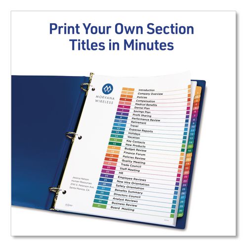 Image of Avery® 11831 customizable table of contents ready index multicolor dividers, 31-tab, 1 to 31, 11 x 8.5, white, 6 sets