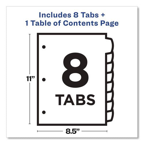 Image of Avery® 11841 Customizable TOC Ready Index Multicolor Tab Dividers, 8-Tab, 1 to 8, 11 x 8.5, White, Contemporary Color Tabs, 1 Set