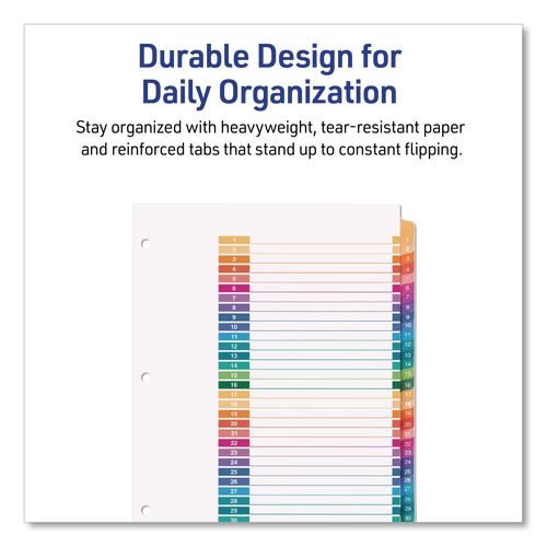 Image of Avery® 11831 customizable table of contents ready index multicolor dividers, 31-tab, 1 to 31, 11 x 8.5, white, 6 sets