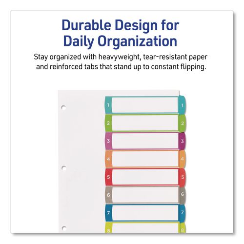 Image of Avery® 11841 Customizable TOC Ready Index Multicolor Tab Dividers, 8-Tab, 1 to 8, 11 x 8.5, White, Contemporary Color Tabs, 1 Set