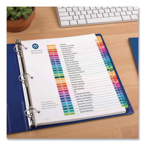 Image of Avery® 11831 customizable table of contents ready index multicolor dividers, 31-tab, 1 to 31, 11 x 8.5, white, 6 sets