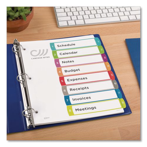 Image of Avery® 11841 Customizable TOC Ready Index Multicolor Tab Dividers, 8-Tab, 1 to 8, 11 x 8.5, White, Contemporary Color Tabs, 1 Set