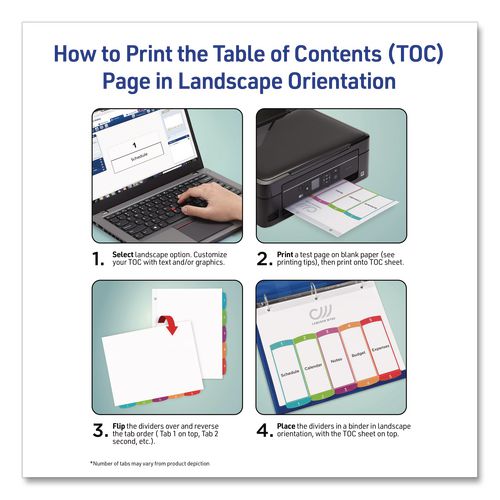 Image of Avery® 11841 Customizable TOC Ready Index Multicolor Tab Dividers, 8-Tab, 1 to 8, 11 x 8.5, White, Contemporary Color Tabs, 1 Set