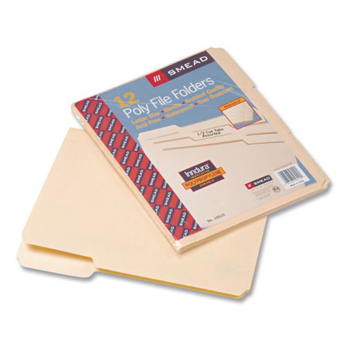 Image of Smead Poly Manila Folders, 1/3-Cut Tabs: Assorted, Letter Size, Manila, 12/Pack