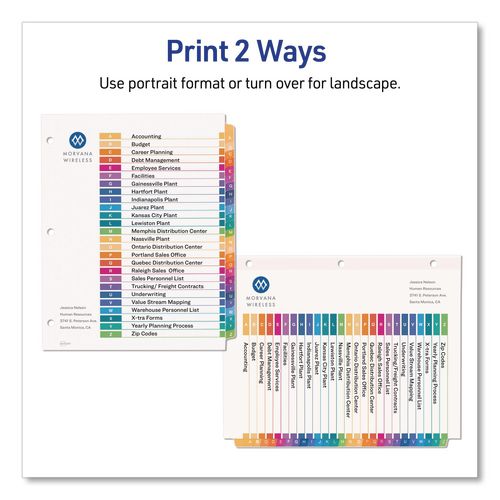 Image of Avery® 11832 customizable table of contents ready index multicolor dividers, 26-tab, a to z, 11 x 8.5, white, 6 sets