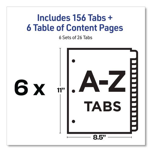 Image of Avery® 11832 customizable table of contents ready index multicolor dividers, 26-tab, a to z, 11 x 8.5, white, 6 sets