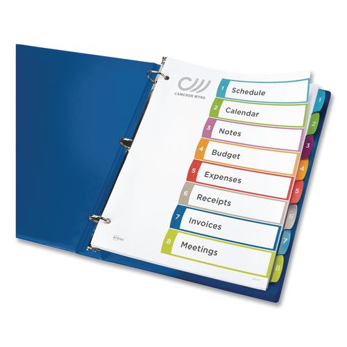 Image of Avery® 11841 Customizable TOC Ready Index Multicolor Tab Dividers, 8-Tab, 1 to 8, 11 x 8.5, White, Contemporary Color Tabs, 1 Set
