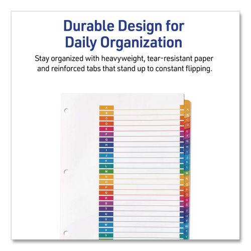 Image of Avery® 11832 customizable table of contents ready index multicolor dividers, 26-tab, a to z, 11 x 8.5, white, 6 sets