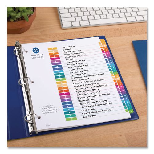 Image of Avery® 11832 customizable table of contents ready index multicolor dividers, 26-tab, a to z, 11 x 8.5, white, 6 sets