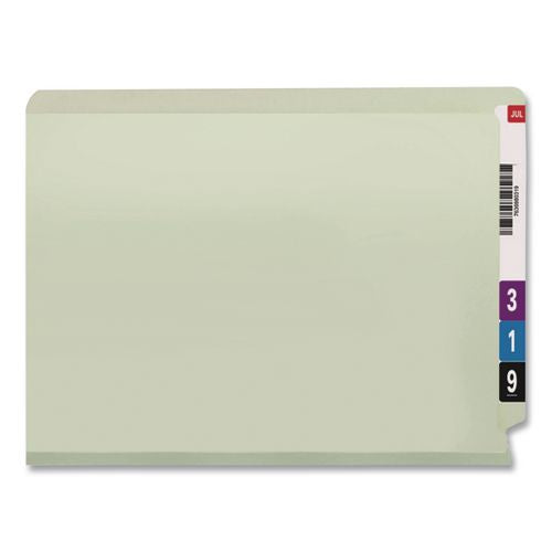 Image of Smead Extra-Heavy Recycled Pressboard End Tab Folders, Straight Tabs, Legal Size, 2" Expansion, Gray-Green, 25/Box