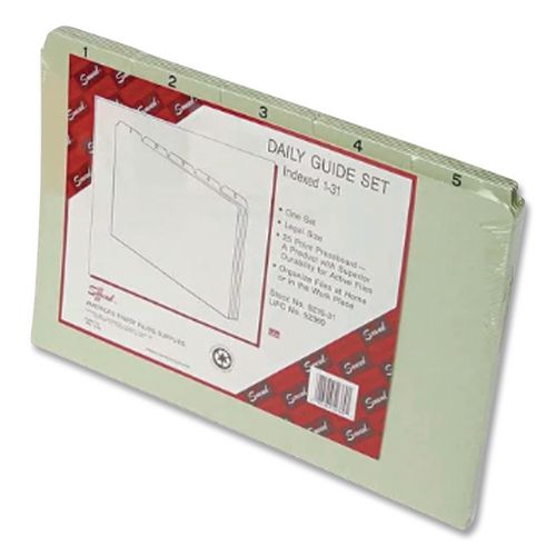 Image of Smead 52369 100% Recycled Daily Top Tab File Guide Set, 1/5-Cut Top Tab, 1 To 31, 8.5 X 14, Green, 31/set