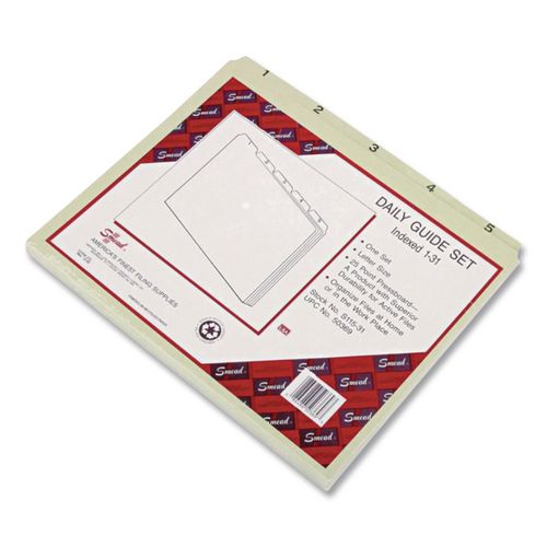 Image of Smead 52369 100% Recycled Daily Top Tab File Guide Set, 1/5-Cut Top Tab, 1 To 31, 8.5 X 14, Green, 31/set