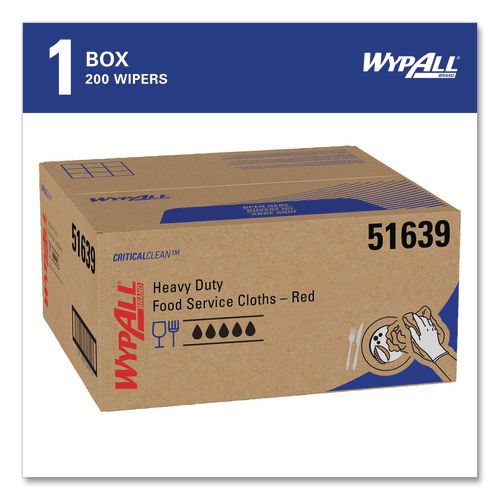 Image of WypAll® 51639 Foodservice Cloths, 12.5 X 23.5, Red, 200/carton
