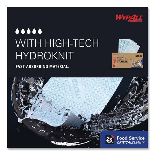 Image of WypAll® 51636 Foodservice Cloths, 12.5 X 23.5, Blue, 200/carton