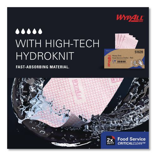 Image of WypAll® 51639 Foodservice Cloths, 12.5 X 23.5, Red, 200/carton