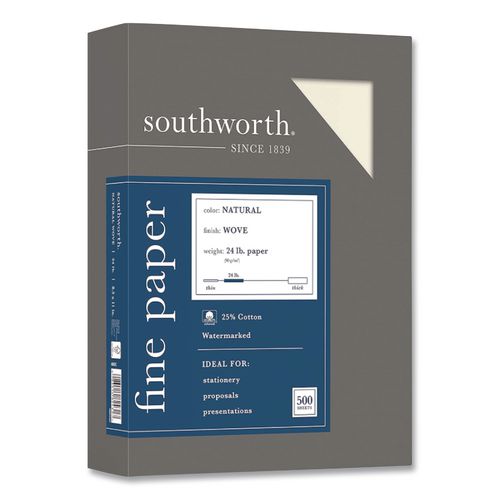 Image of Southworth® 404NC 25% Cotton Business Paper, 24 lb Bond Weight, 8.5 x 11, Natural, 500 Sheets/Ream