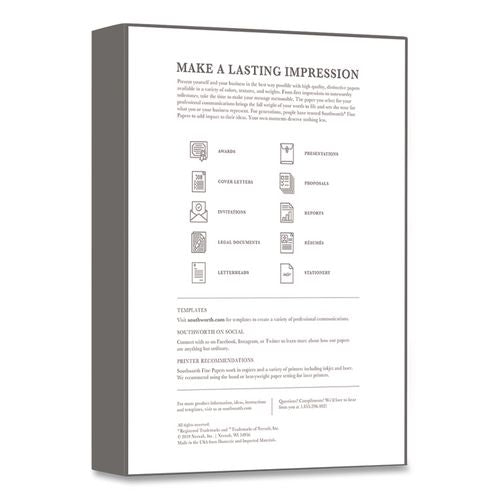 Image of Southworth® JD18C 100% Cotton Business Paper, 95 Bright, 32 lb Bond Weight, 8.5 x 11, White, 250/Pack