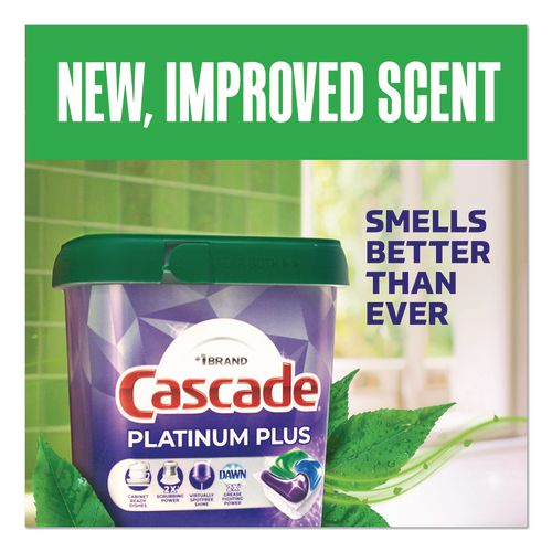 Image of CascadeÂ® Platinum Plus ActionPacs Dishwasher Detergent Pods, Fresh Scent, 28.4 oz Tub, 52/Pack