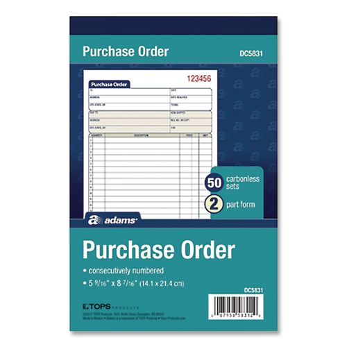 Image of Adams® DC5831-10 Multipart Purchase Order Pad, Two-Part Carbonless, 7.94 x 5.56, 50 Forms/Pad, 10 Pads/Pack