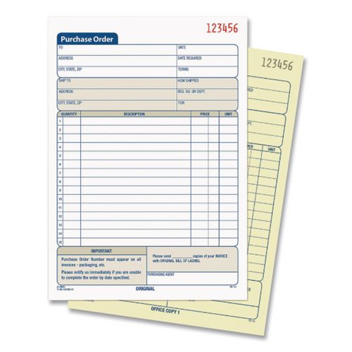 Image of Adams® DC5831-10 Multipart Purchase Order Pad, Two-Part Carbonless, 7.94 x 5.56, 50 Forms/Pad, 10 Pads/Pack