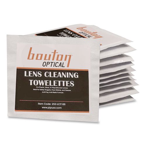 Image of Bouton® 252-LCT100 Optical Lens Cleaning Towelettes, Individually Wrapped In Dispenser Box, 100/box