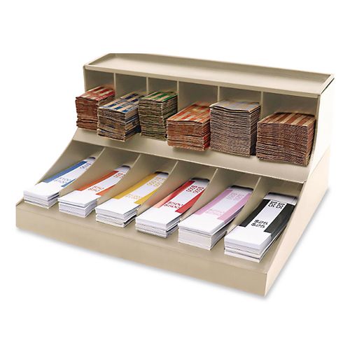 Image of CONTROLTEKÂ® Coin Wrapper and Bill Strap 2-Tier Rack, 11 Compartments, 9.38 x 8.13 4.63, Plastic, Pebble Beige
