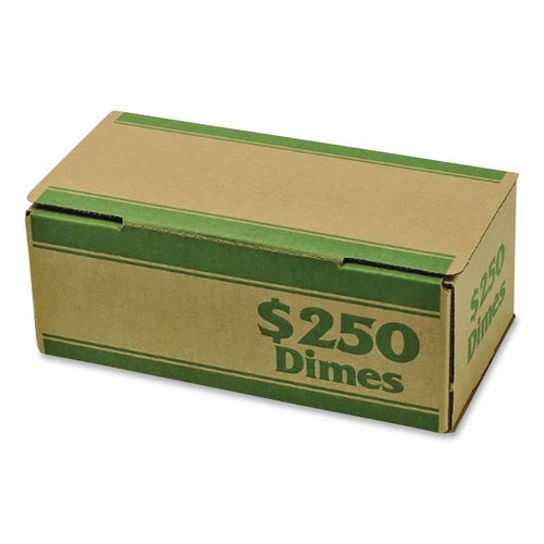 Image of CONTROLTEKÂ® Dimes Coin Box, 1 Compartment, 15.5 x 19.25 x 4.5, Kraft/Green, 50/Pack