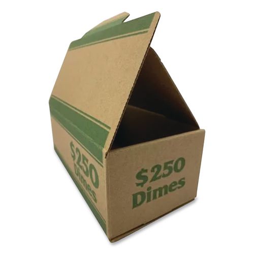 Image of CONTROLTEKÂ® Dimes Coin Box, 1 Compartment, 15.5 x 19.25 x 4.5, Kraft/Green, 50/Pack