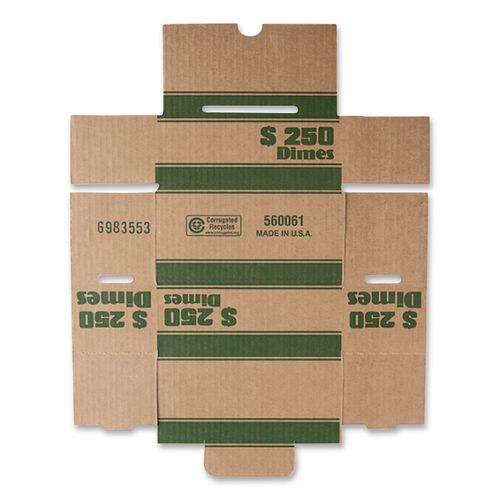Image of CONTROLTEKÂ® Dimes Coin Box, 1 Compartment, 15.5 x 19.25 x 4.5, Kraft/Green, 50/Pack