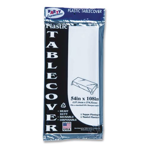Image of Tablemate® 549WHCT Table Set Rectangular Table Covers, Heavyweight Plastic, 54" X 108", White, 24/carton