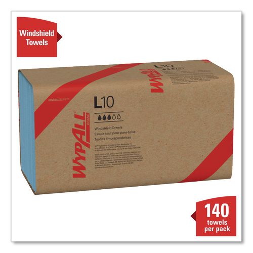 Image of WypAll® 05120 L10 Windshield Towels, Banded, 2-Ply, 9.38 x 10.25, Light Blue, 140/Pack, 16 Packs/Carton