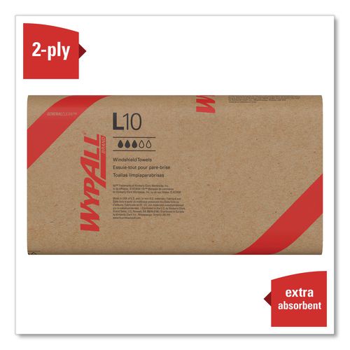 Image of WypAll® 05120 L10 Windshield Towels, Banded, 2-Ply, 9.38 x 10.25, Light Blue, 140/Pack, 16 Packs/Carton