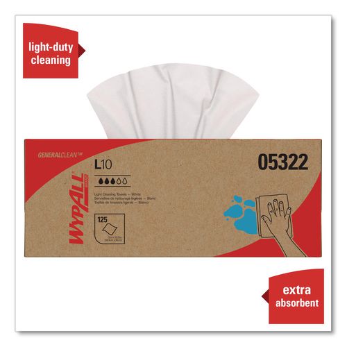 Image of WypAll® 05322 L10 Towels POP-UP Box, 1-Ply, 12 x 10.25, White, 125/Box, 18 Boxes/Carton