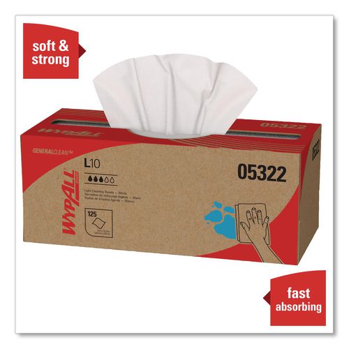 Image of WypAll® 05322 L10 Towels POP-UP Box, 1-Ply, 12 x 10.25, White, 125/Box, 18 Boxes/Carton
