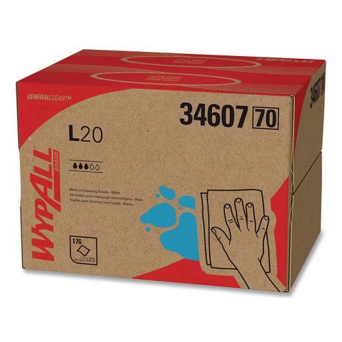 Image of WypAll® 34607 L20 Towels, BRAG Box, 11.1 x 16.8, Unscented, White, 176/Box