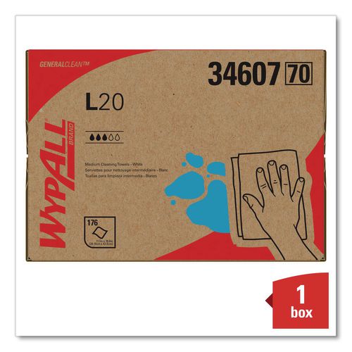 Image of WypAll® 34607 L20 Towels, BRAG Box, 11.1 x 16.8, Unscented, White, 176/Box
