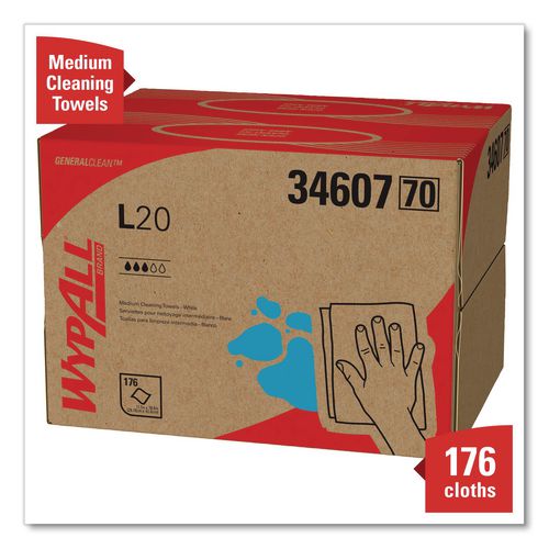 Image of WypAll® 34607 L20 Towels, BRAG Box, 11.1 x 16.8, Unscented, White, 176/Box