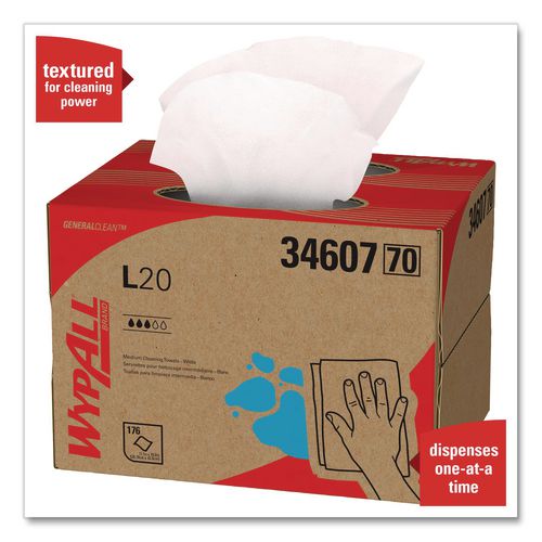 Image of WypAll® 34607 L20 Towels, BRAG Box, 11.1 x 16.8, Unscented, White, 176/Box