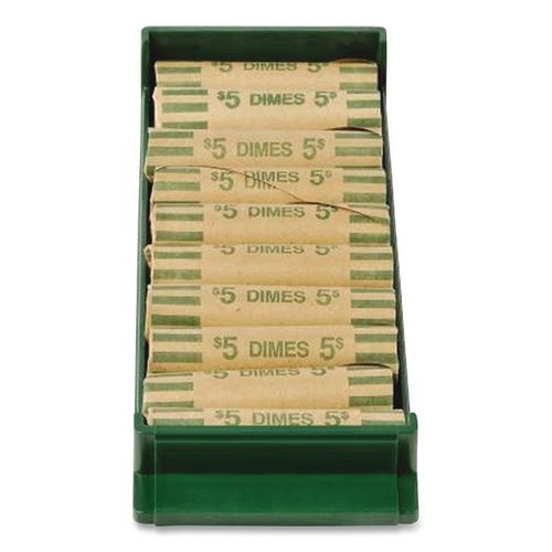 Image of CONTROLTEK® 560562 Stackable Plastic Coin Tray, Accommodates $50 in Dimes, 3.75" x 11.5" x 1.5", Green