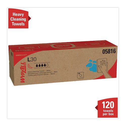 Image of WypAll® 05816 L30 Towels, POP-UP Box, 9.8 x 16.4, White, 120/Box, 6 Boxes/Carton