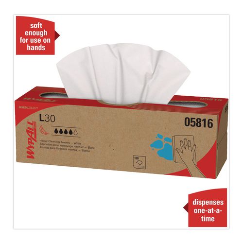 Image of WypAll® 05816 L30 Towels, POP-UP Box, 9.8 x 16.4, White, 120/Box, 6 Boxes/Carton