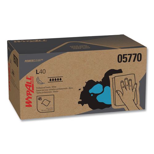 Image of WypAll® 05770 L40 Towels, Pro Towels, 12 x 23, White, 45/Box, 12 Boxes/Carton