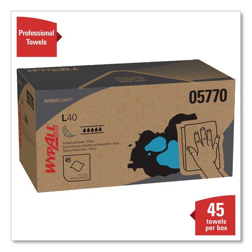 Image of WypAll® 05770 L40 Towels, Pro Towels, 12 x 23, White, 45/Box, 12 Boxes/Carton