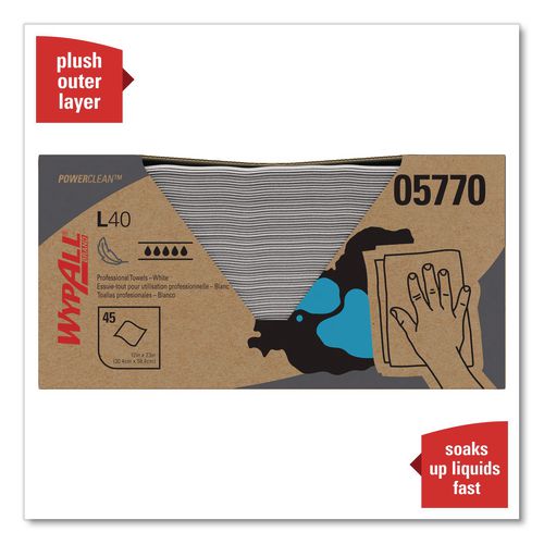 Image of WypAll® 05770 L40 Towels, Pro Towels, 12 x 23, White, 45/Box, 12 Boxes/Carton