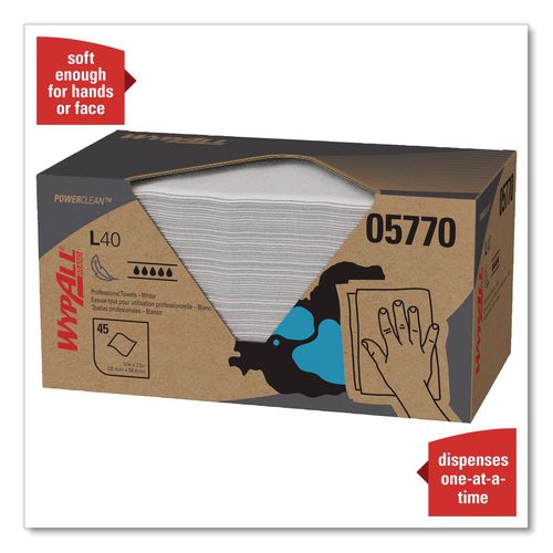 Image of WypAll® 05770 L40 Towels, Pro Towels, 12 x 23, White, 45/Box, 12 Boxes/Carton