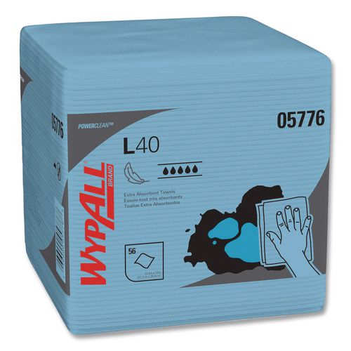 Image of WypAll® 05776 L40 Wiper, 1/4 Fold, Blue, 12.5 x 12, 56/Box, 12 Boxes/Carton